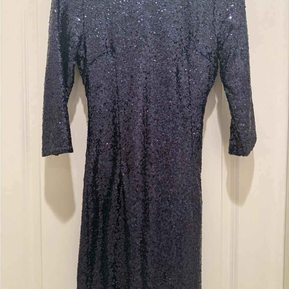 Lulus Navy Blue Sequin Cocktail Dress, Size Small, 3/4 Sleeve